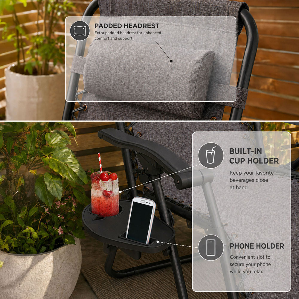 Neo Grey Zero Gravity Foldable Garden Recliner Sun Lounger Set of 2 Image 8