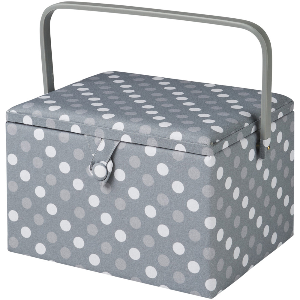 Sewing Online Grey and White Spot Large Sewing Basket with Carry Handle Image 3