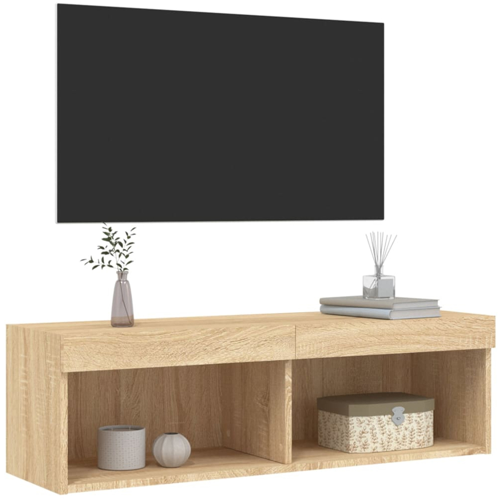 vidaXL 2 Shelf Sonoma Oak Wall Mounted TV Cabinet with LED Lights Image 7
