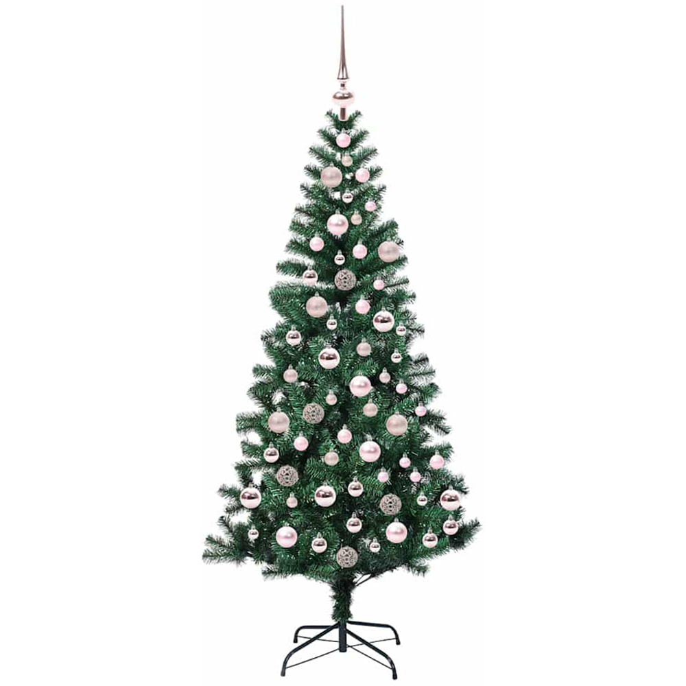 vidaXL Pre-Lit Pink Baubles Green Artificial Christmas Tree 6ft Image 4