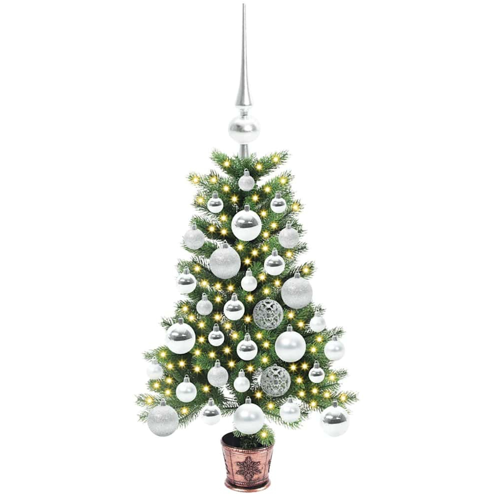 vidaXL Pre-Lit Silver Baubles Green Artificial Christmas Tree 2ft Image 1