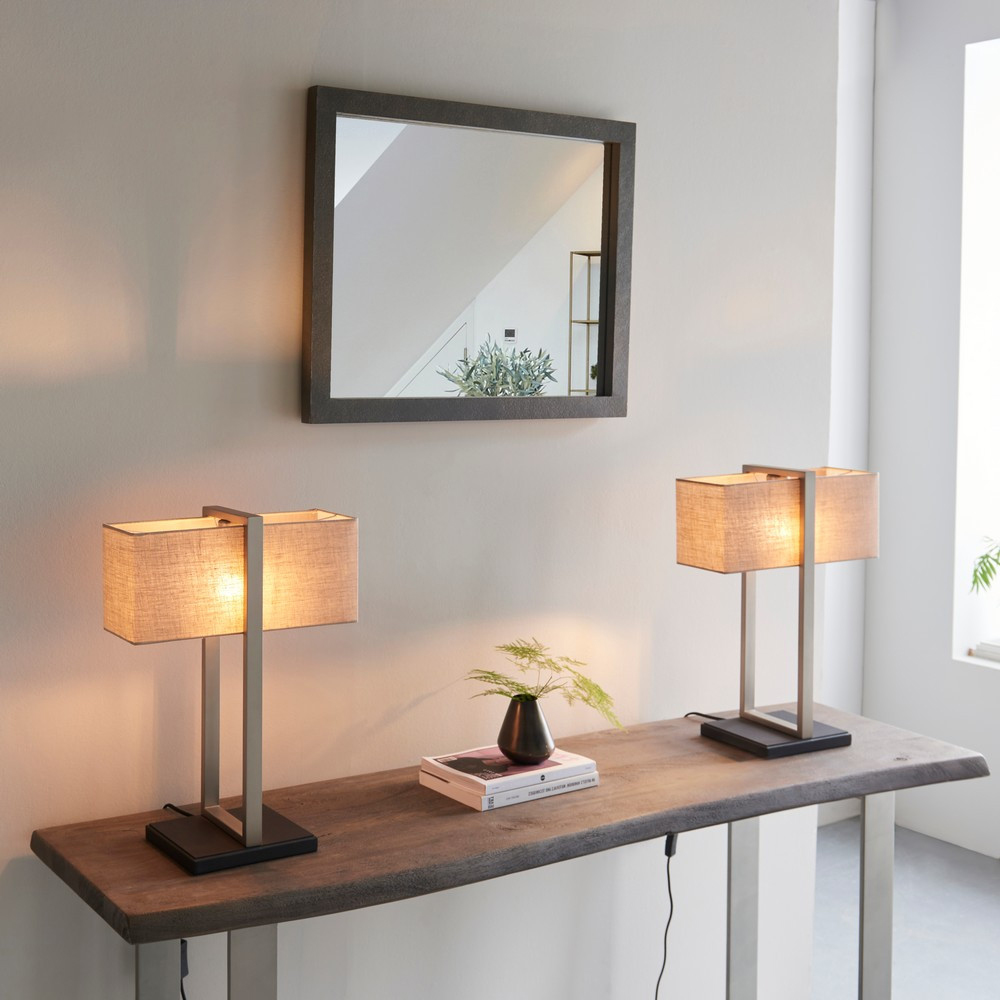 Merano Livigno Natural Linen Satin Nickel Table Lamp Image 7