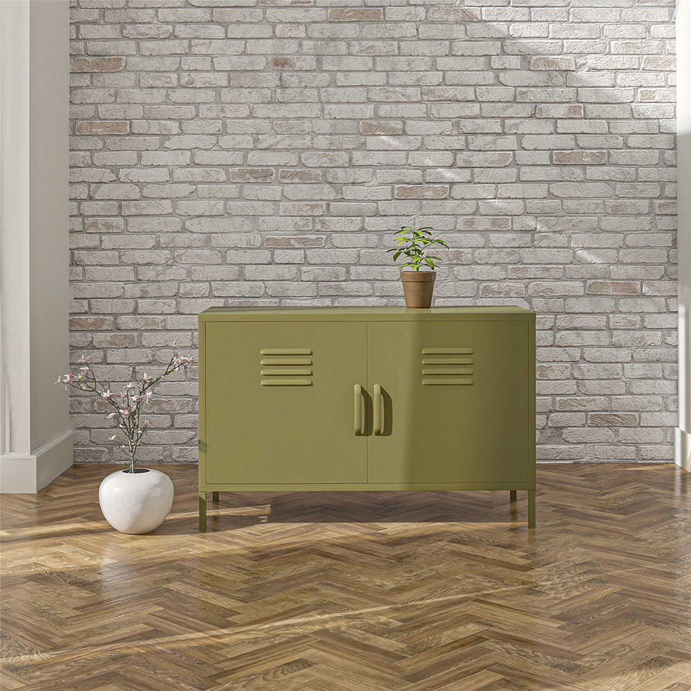 Dorel Bradford 2 Door 2 Shelf Olive Green Metal Accent Cabinet Image 7