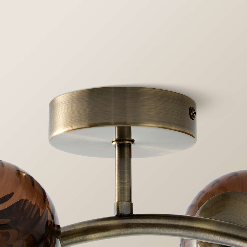 ValueLights Sydney Brushed Brass 4-Arm Ceiling Light with Swirl Glass Shade and Bulb Image 5