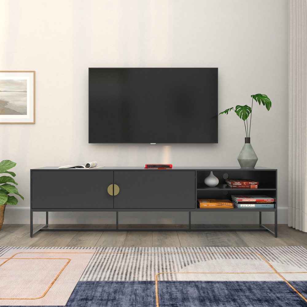 Loft24 Asia 2 Door 2 Shelf Anthracite Lowboard Image 6