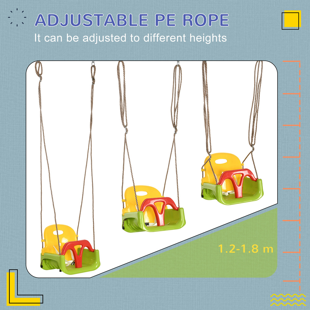 Tommy Toys Outsunny 3-in-1 Kids Green Adjustable Swing Seat with Seatbelt Image 5