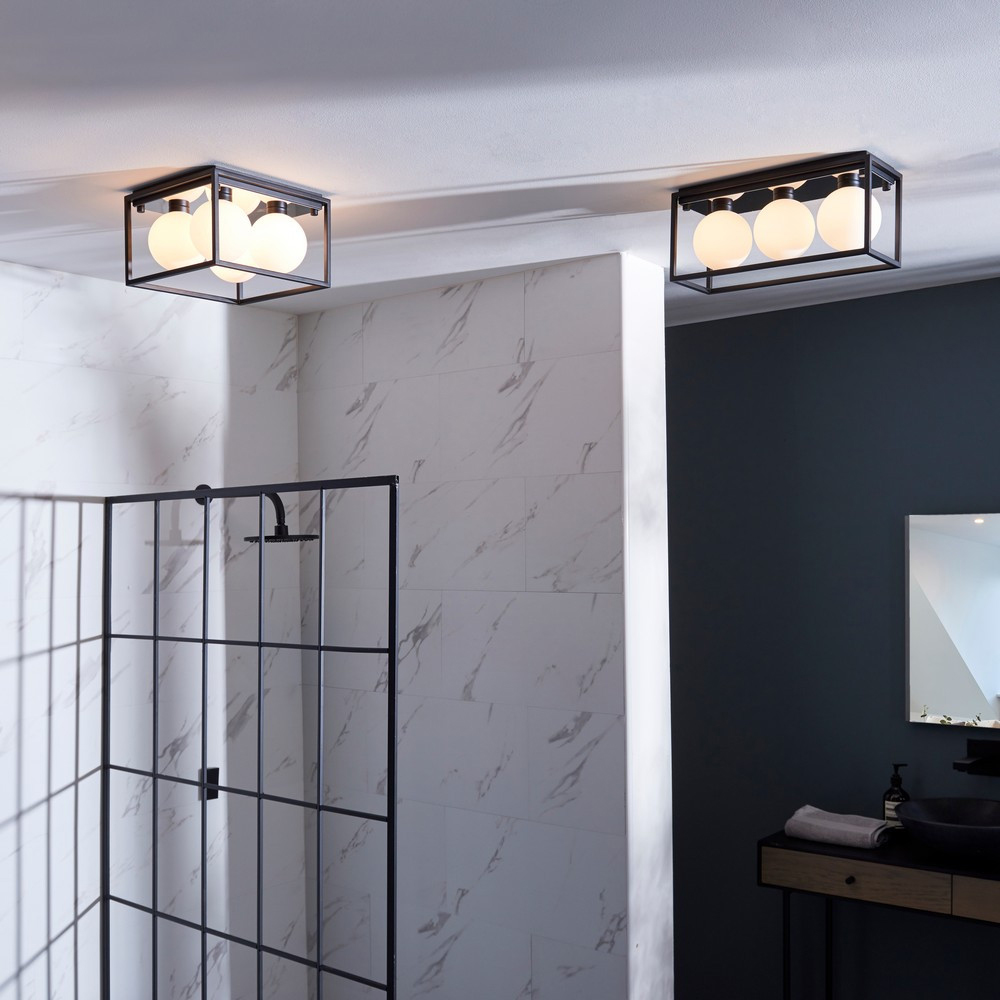 Merano Matera Matt Black and Matt Opal Glass Semi Flush Bathroom 4 Light Ceiling Light Image 7