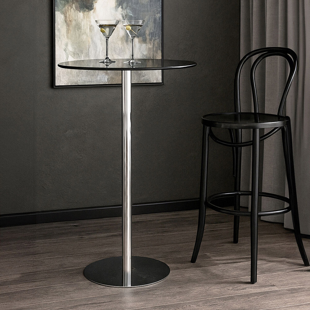 Premier Housewares Adam Black and Chrome Bar Table with Tempered Glass Top Image 3