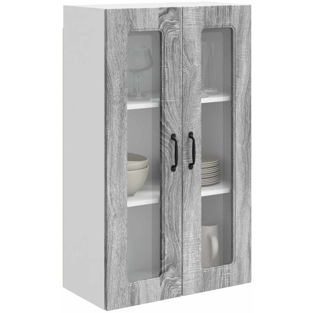 vidaXL 2 Glass Door Grey Sonoma Kitchen Wall Cabinet Image 3