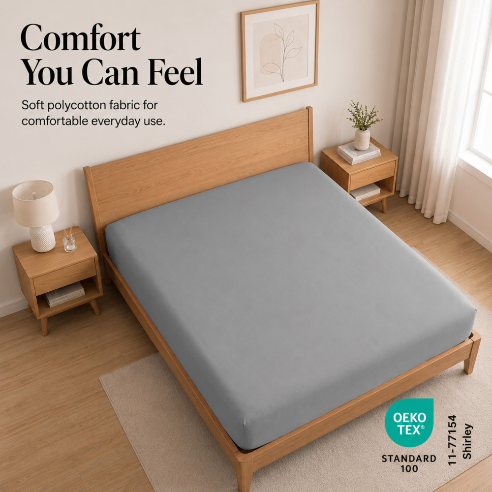 MHG Living Single Grey 30cm Deep Pocket Fully Elasticated Fitted Sheet Image 7