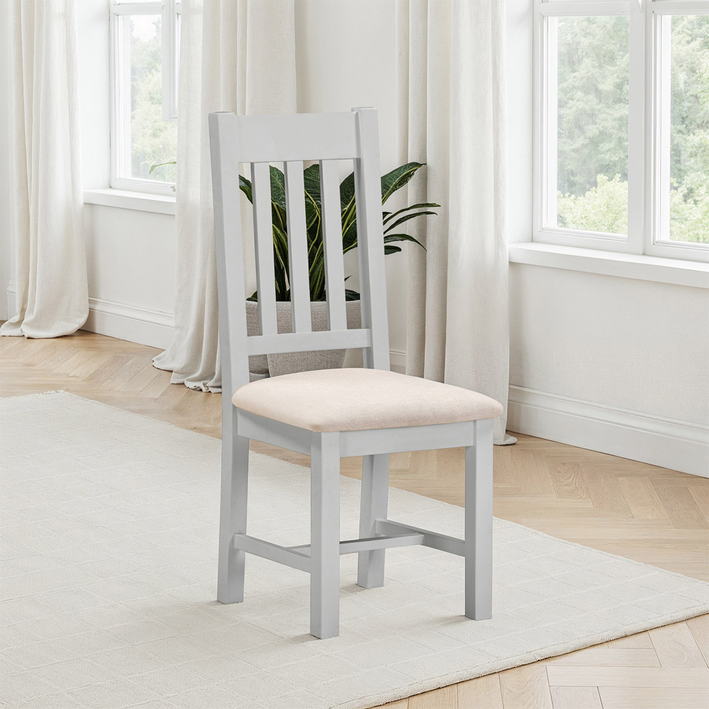 Seconique Windsor Sey of 2 Pebble Grey and Oat Fabric Slatted Dining Chair Image 7