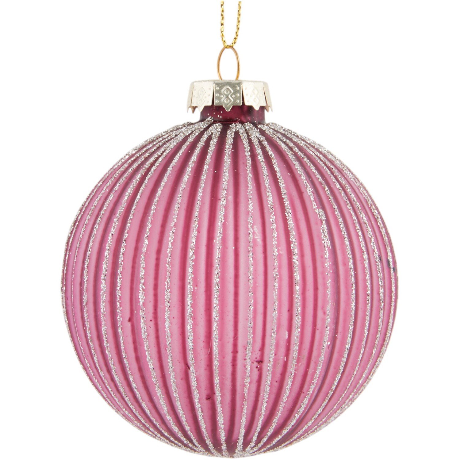 Plum Glitter Ridged Bauble Image 3