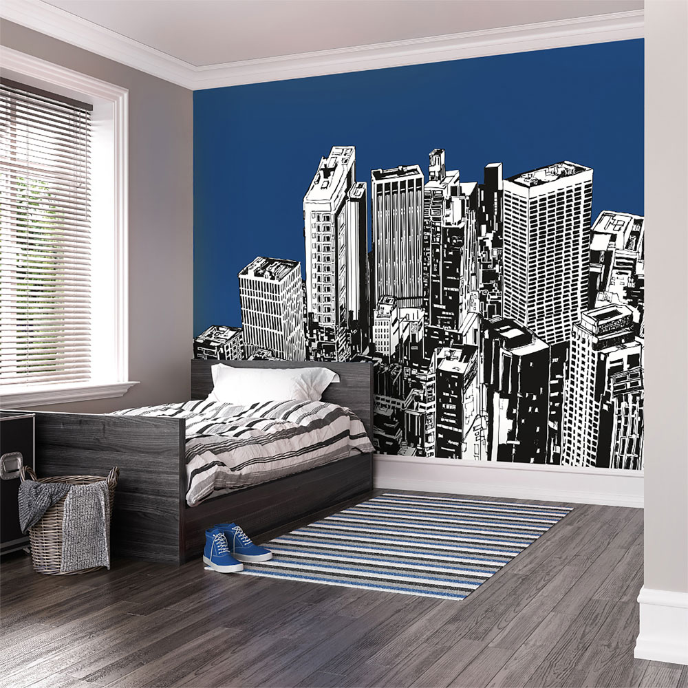 Origin Murals Urban City Skyscrapers Blue Wall Mural Image 3
