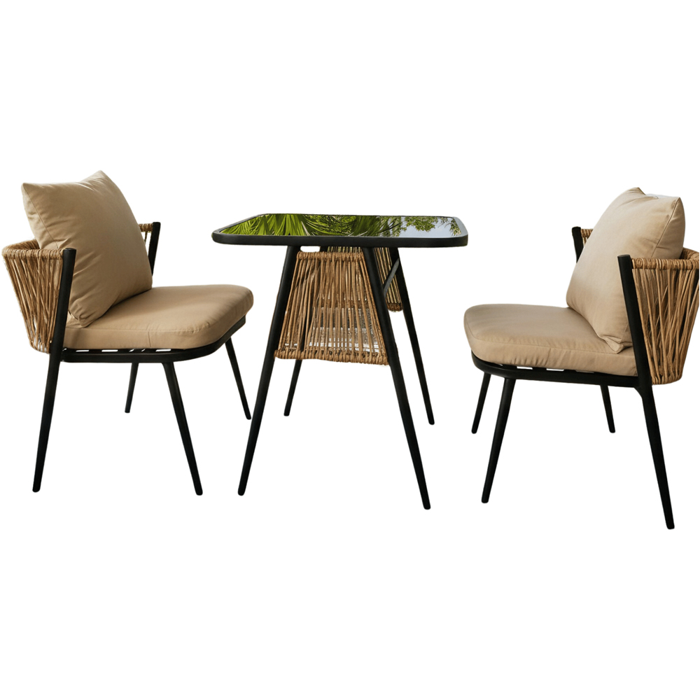 Home Source Valena 2 Seater Natural and Black Rattan Metal Bistro Set Image 2