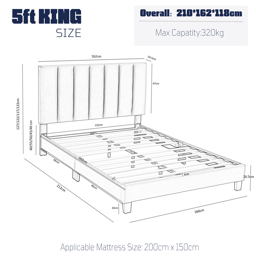 Furniture One King Size Green Upholstered Bed Frame with Adjustable Headboard Image 7