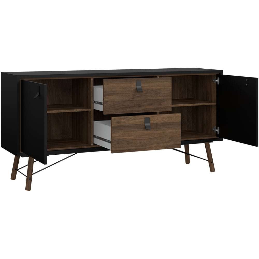 Florence Ry 2 Door 2 Drawer Matt Black and Walnut Sideboard Image 4