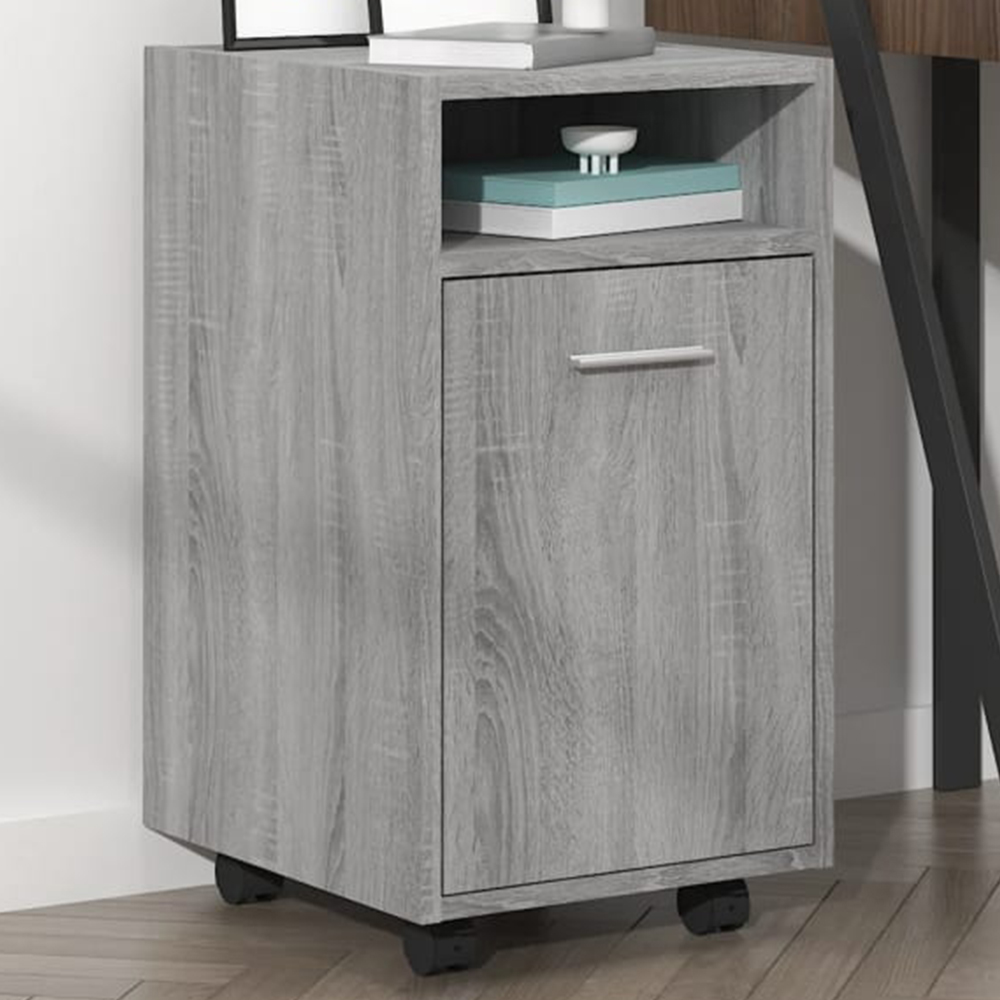 vidaXL Single Door Single Shelf Grey Sonoma Side Cabinet with Wheels Image 1