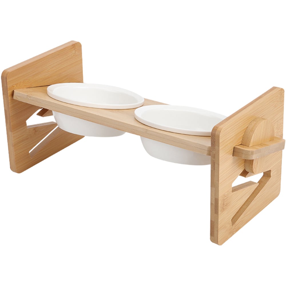 H&O Direct Double Bowl Height Adjustable Bamboo Pet Feeder Image 2