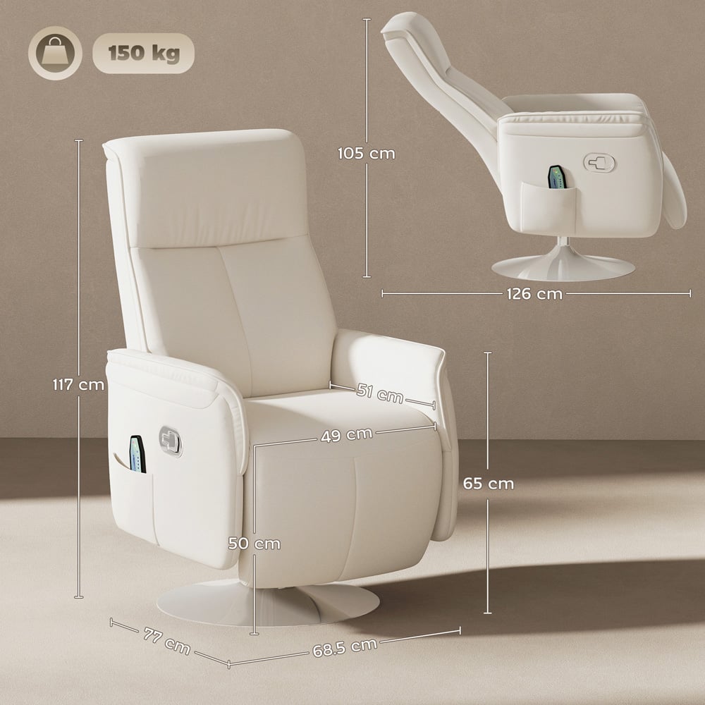 Portland Cream and White Massage Reclining Chair with Adjustable Backrest Image 9