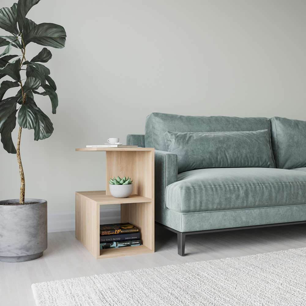 Decorotika Lermon 2 Shelf Oak Side Table Image 3