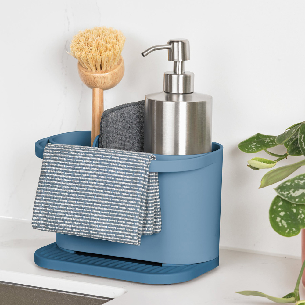 ReBorn Avon Blue Compact Plastic Sink Tidy with Drainage Tray Image 2