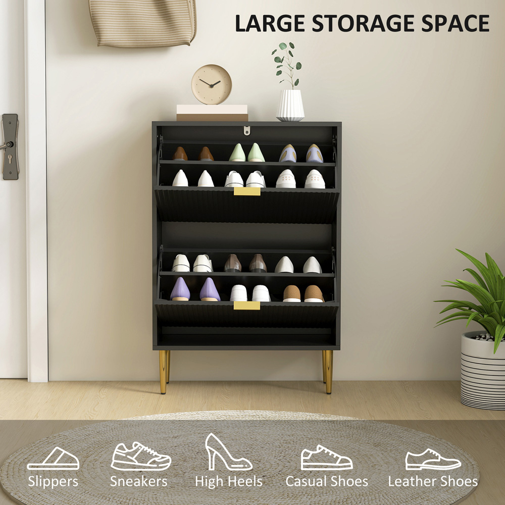Portland 2 Flip Drawer Black Slim Shoe Storage Cabinet Image 8