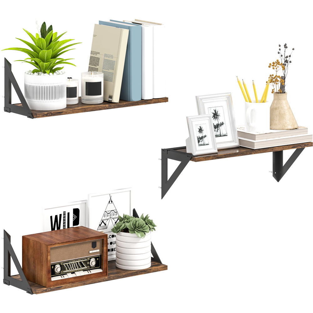 Portland Rustic Brown Vintage Wall Shelf 3 Pack Image 1