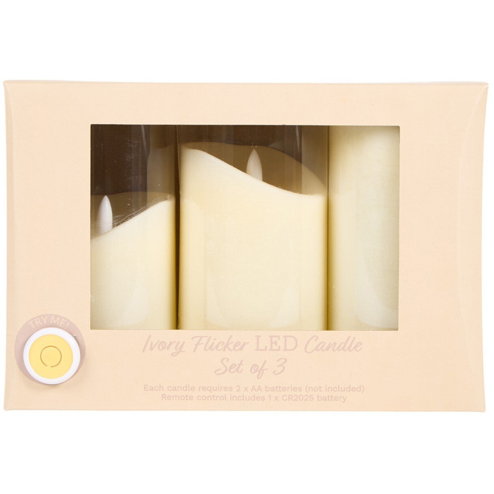 Set of 3 Ivory Flicker LED Candles Ivory Image 3