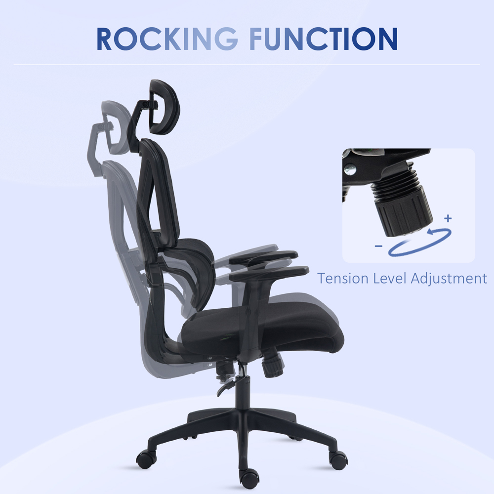 Portland Black Mesh Office Chair with Adjustable Headrest Image 6