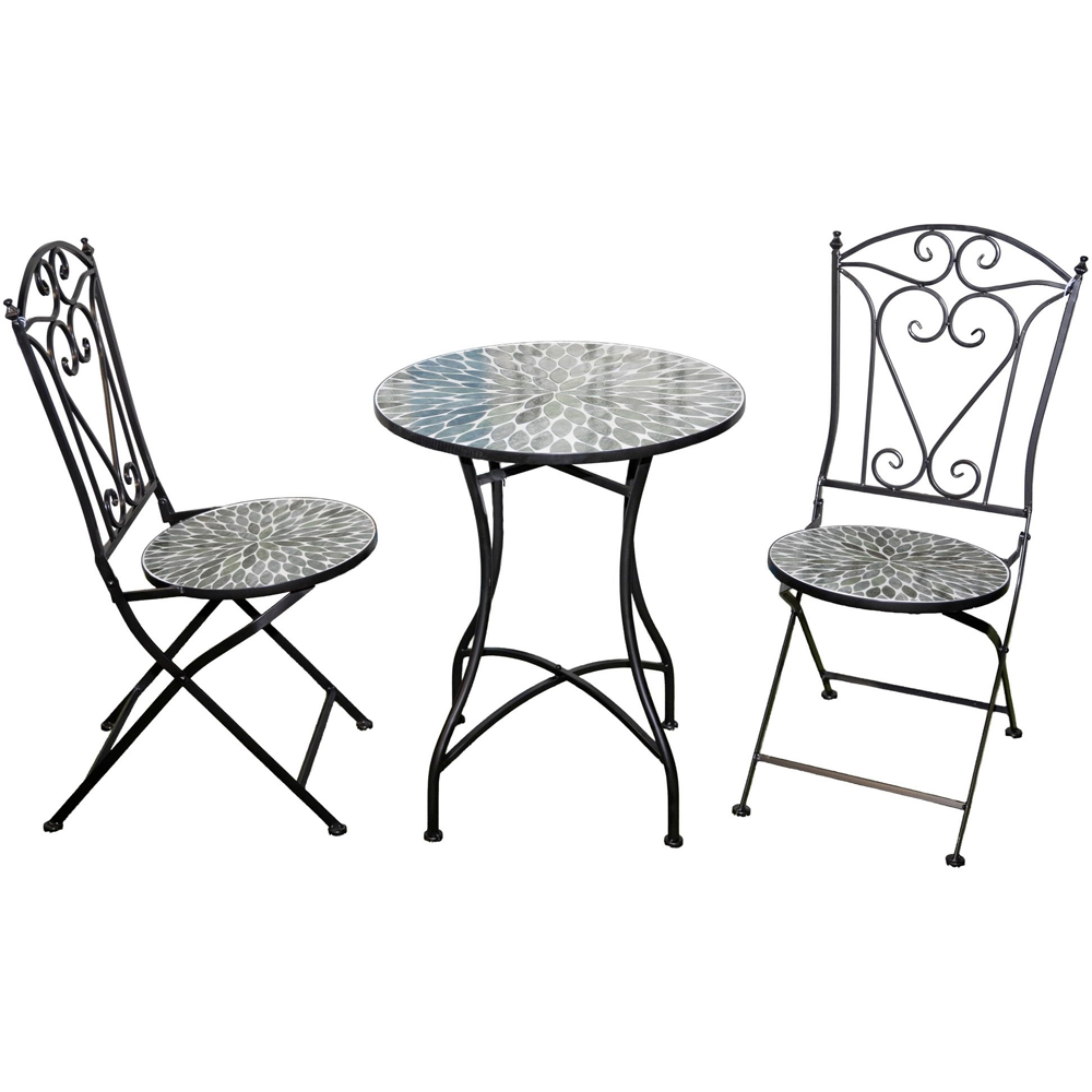 Shatchi Leaf 2 Seater Mosaic Ceramic Tile Top Foldable Bistro Set Image 2