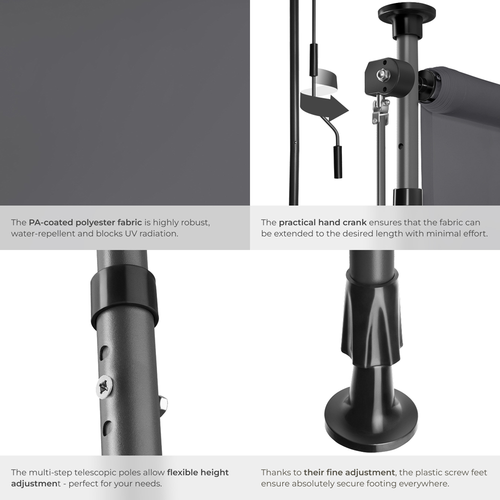 tectake Taija Dark Grey Retractable Awning with Hand Crank 3.1 x 1.28m Image 5