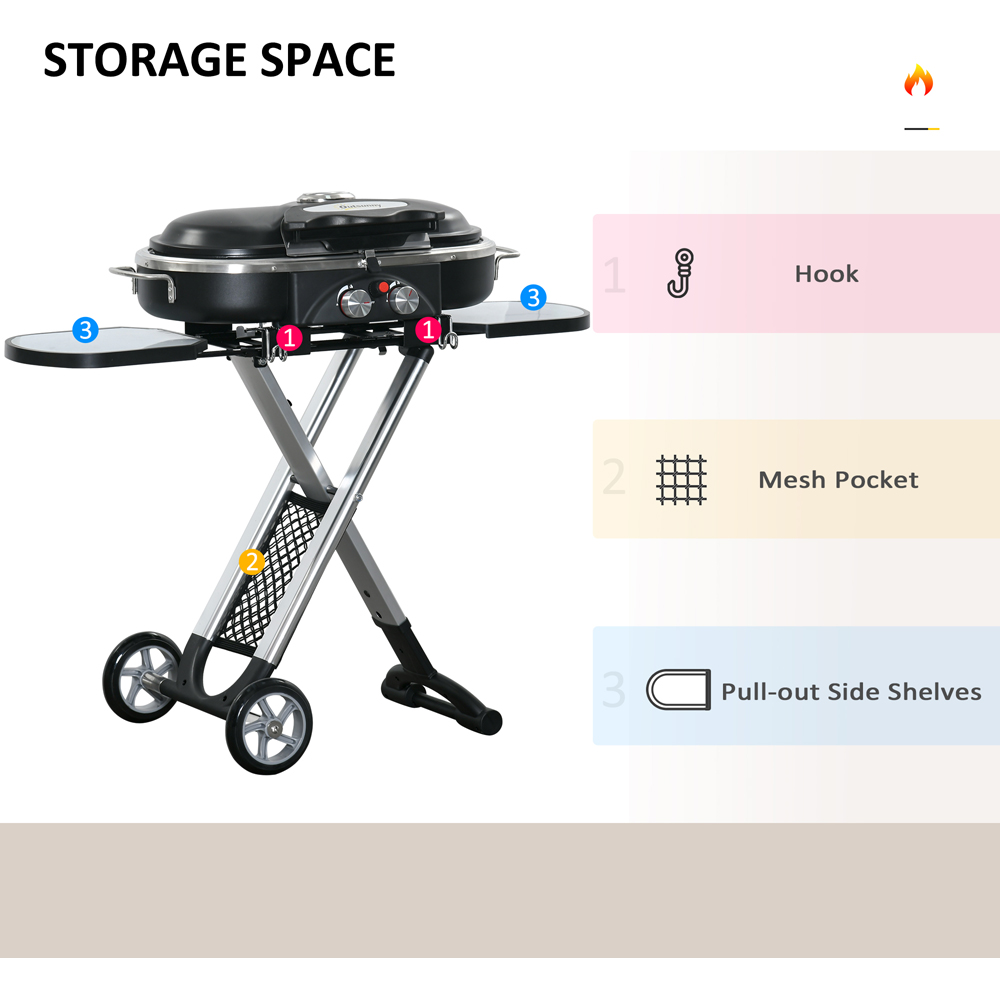Outsunny Black 2 Burner Foldable Gas BBQ Grill with Regulator and Hose Image 6