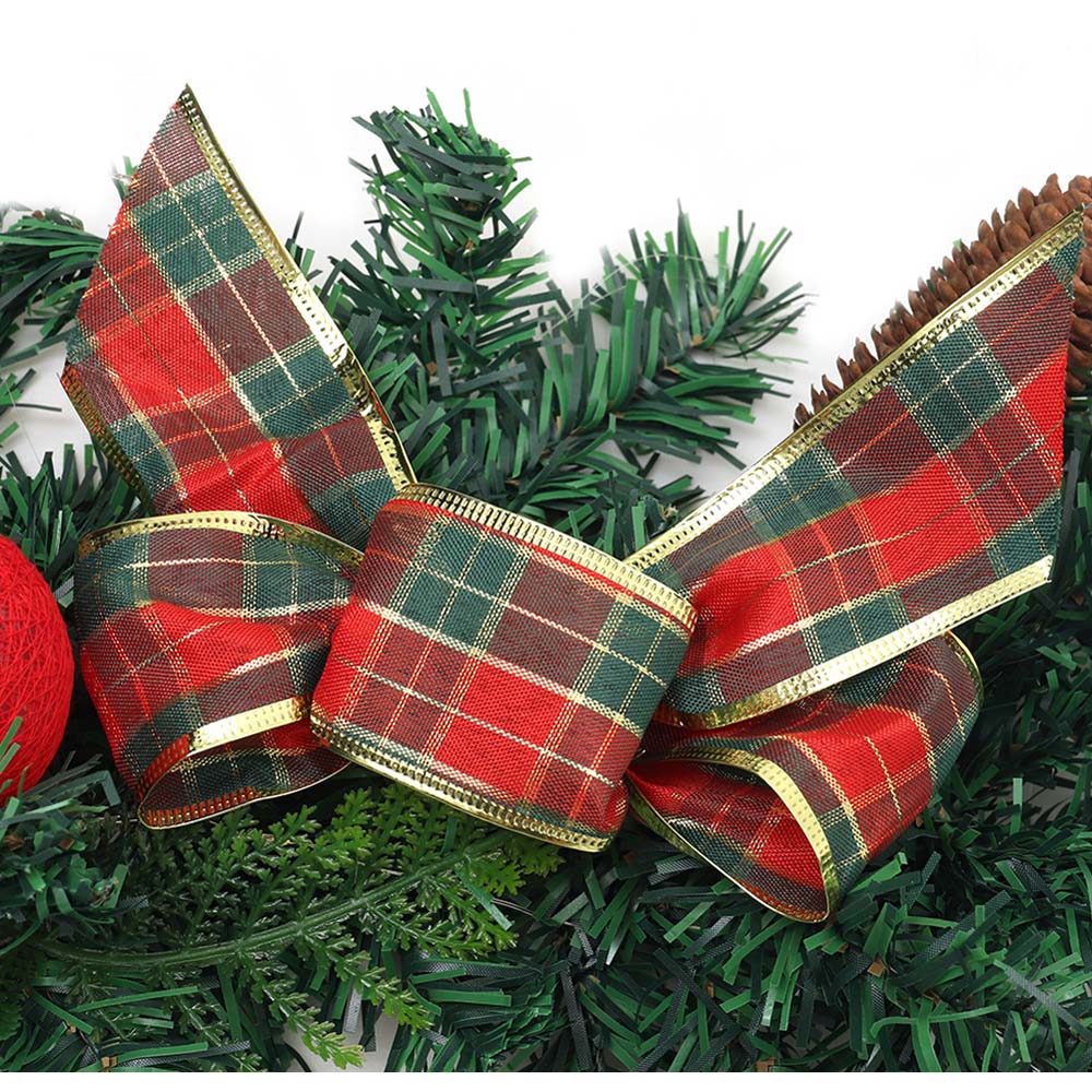Living and Home Christmas Garland with Red Baubles Bow and Pinecones 270cm Image 4