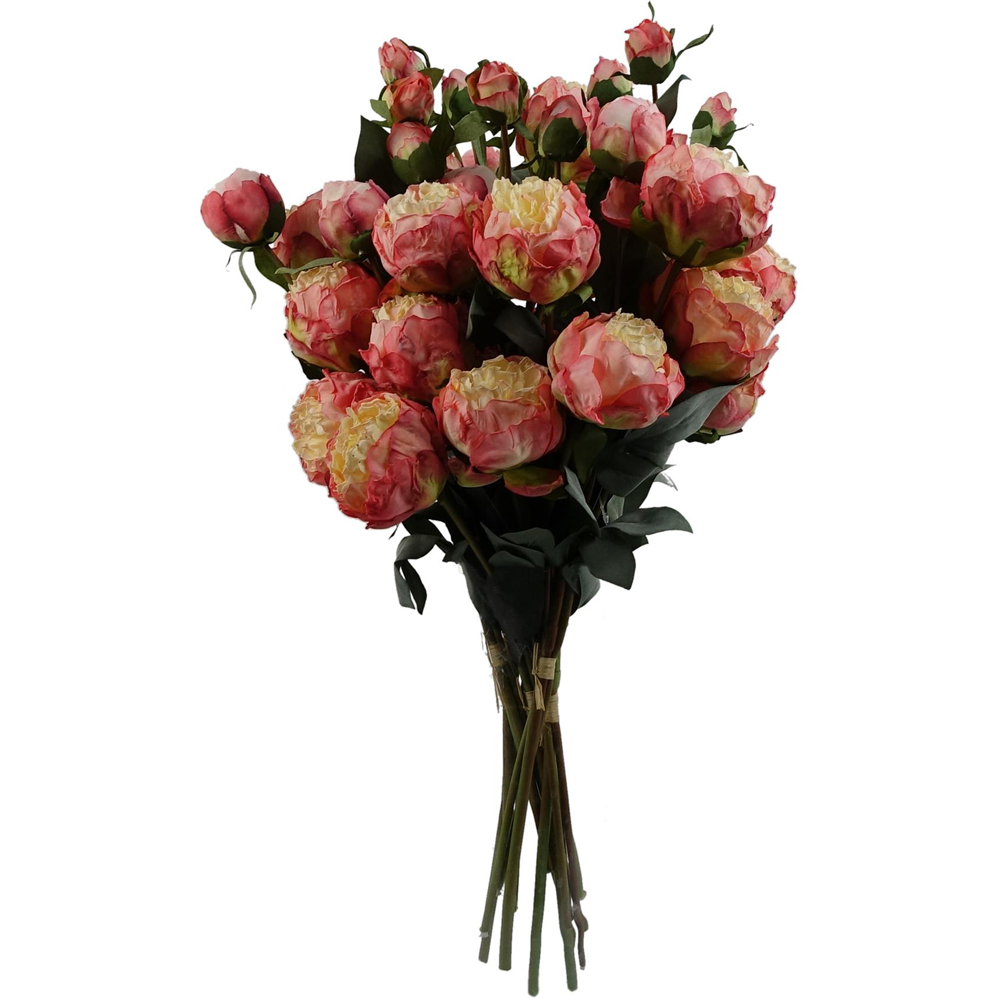 Leaf Pink Peony Single Stem Artificial Flower 55cm 6 Pack Image 1