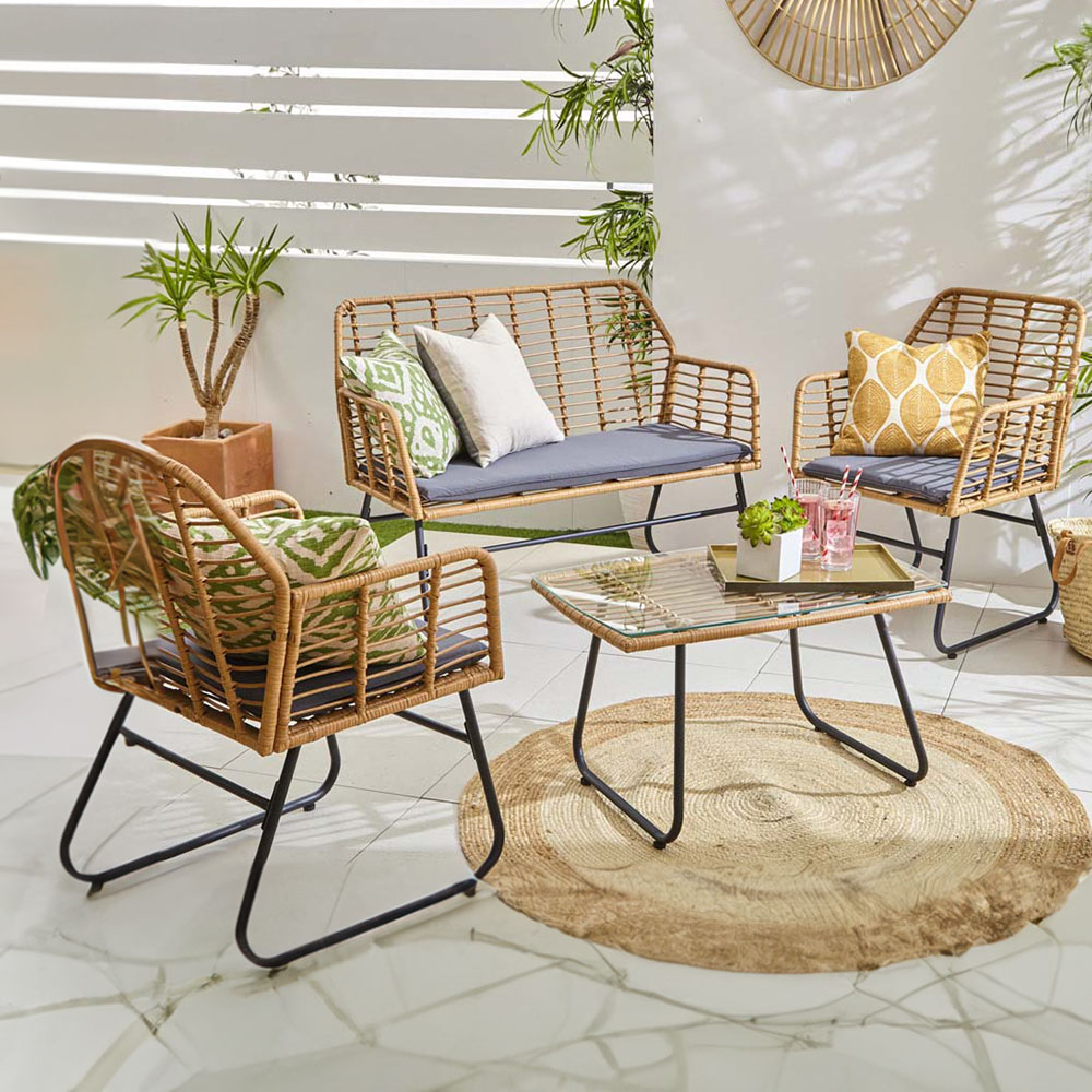 Neo 4 Seater Grey Bamboo Garden Lounge Set Image 1