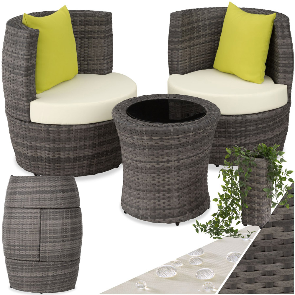 tectake Nizza 2 Seater Rattan Garden Bistro Set with Vase Grey Image 2