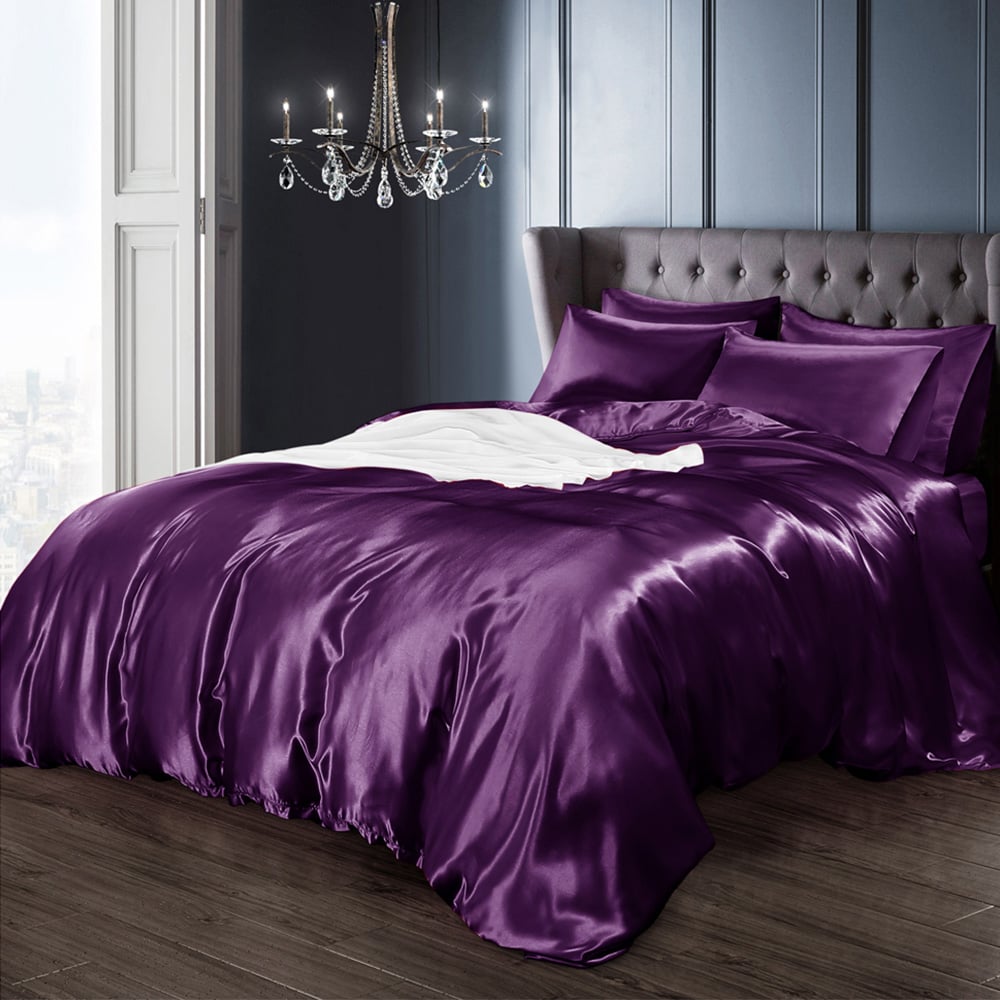 Intimates Single Purple Satin Bedding Set Image 1