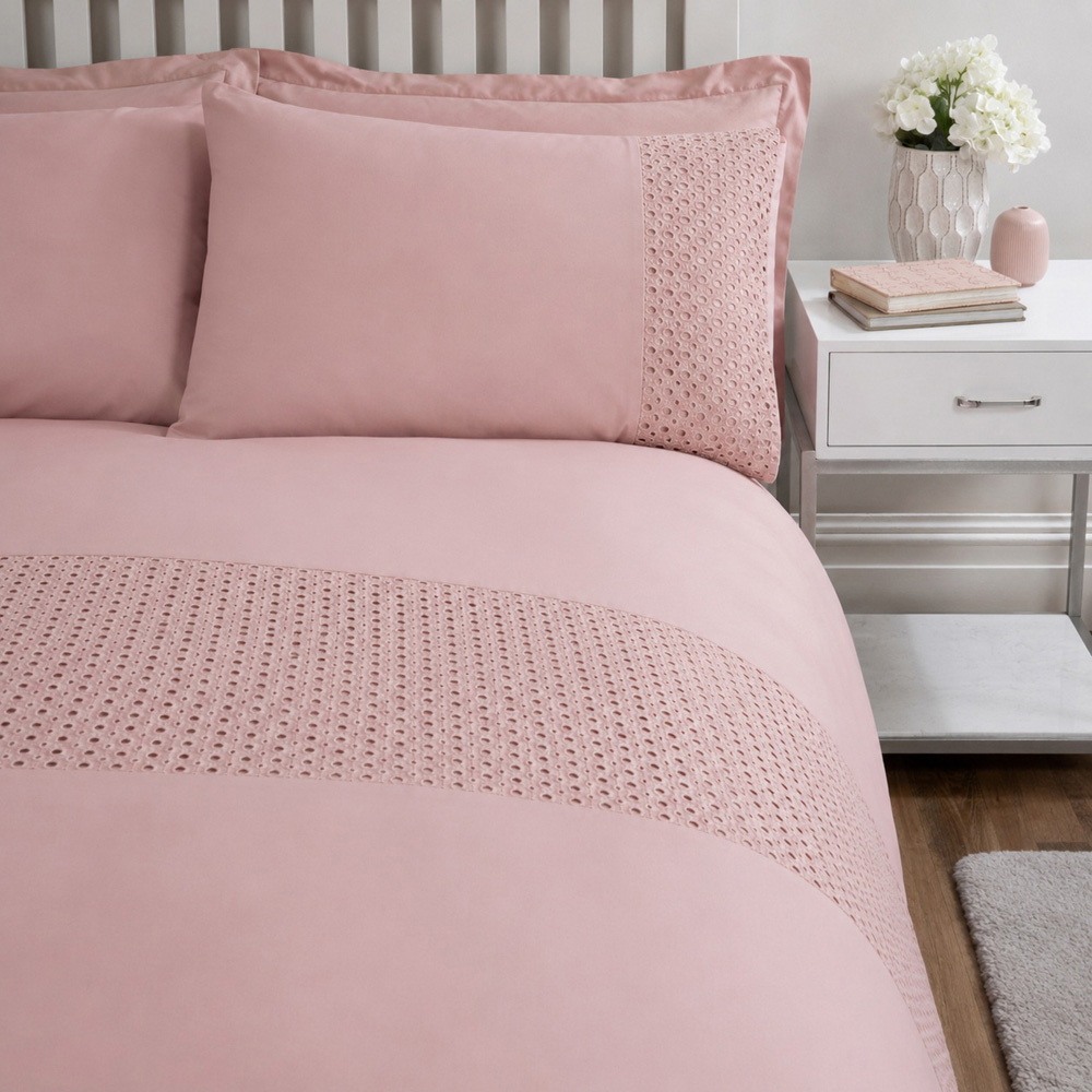 Smart Living Single Blush Pink Lace Border Duvet Cover Set Image 3