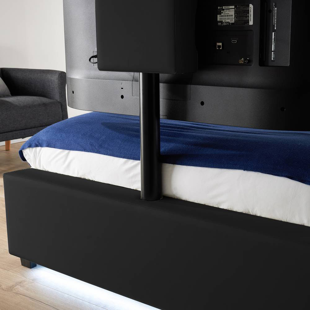 XR Living Ava Small Double Black PU Upholstered TV Bed with Underbed Lights Image 3