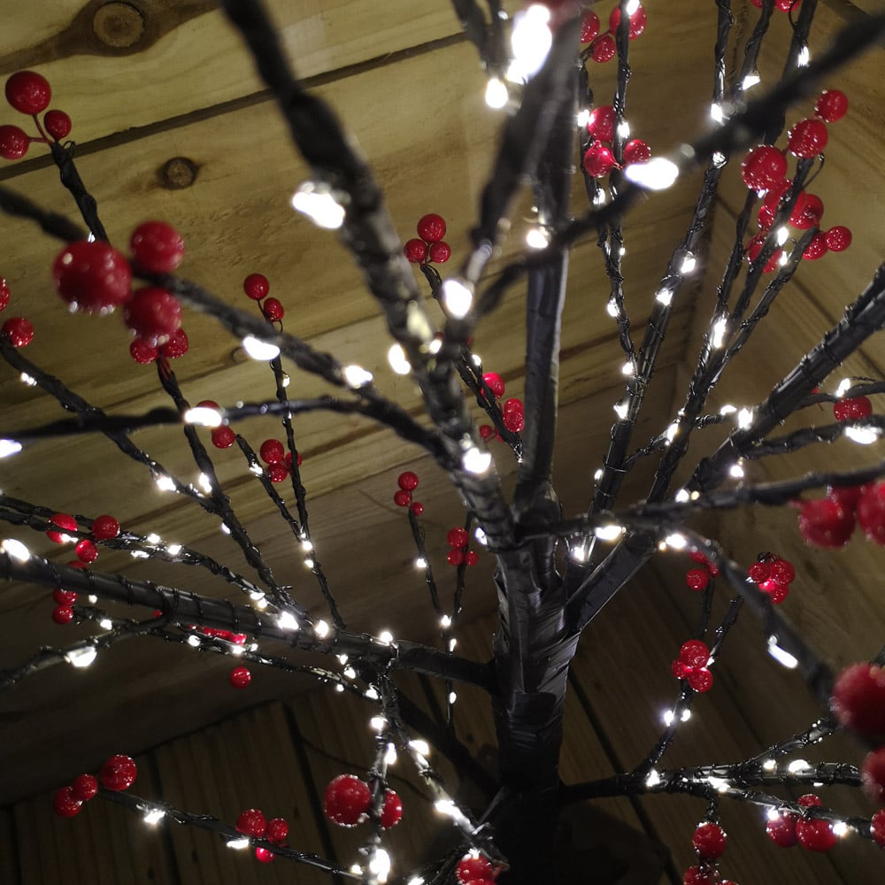 Samuel Alexander Warm White LED Black Christmas Twig Tree with Red Berry 5ft Image 4