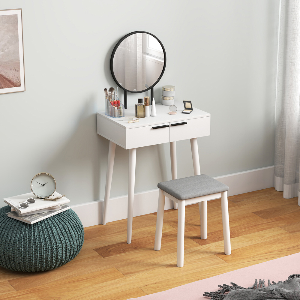 HOMCOM 2 Drawer White Dressing Table Vanity Set with Mirror and Stool Image 4