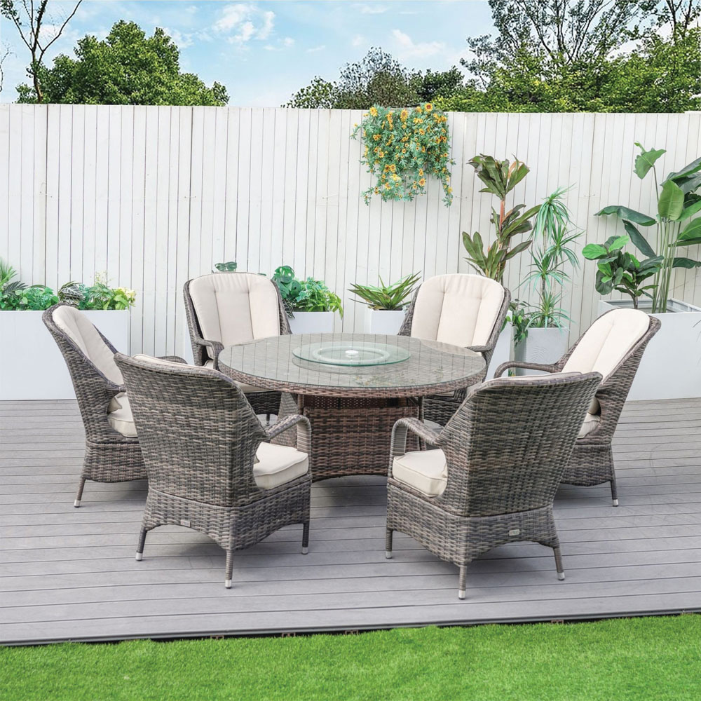 Direct Wicker 6 Seater Brown Rattan Garden Dining Table with Lazy Susan Image 3