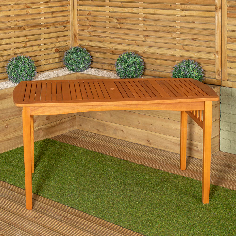 Samuel Alexander 4 Seater Wooden Rectangular Dining Bench Set with Grey Havana Parasol and Base Image 8