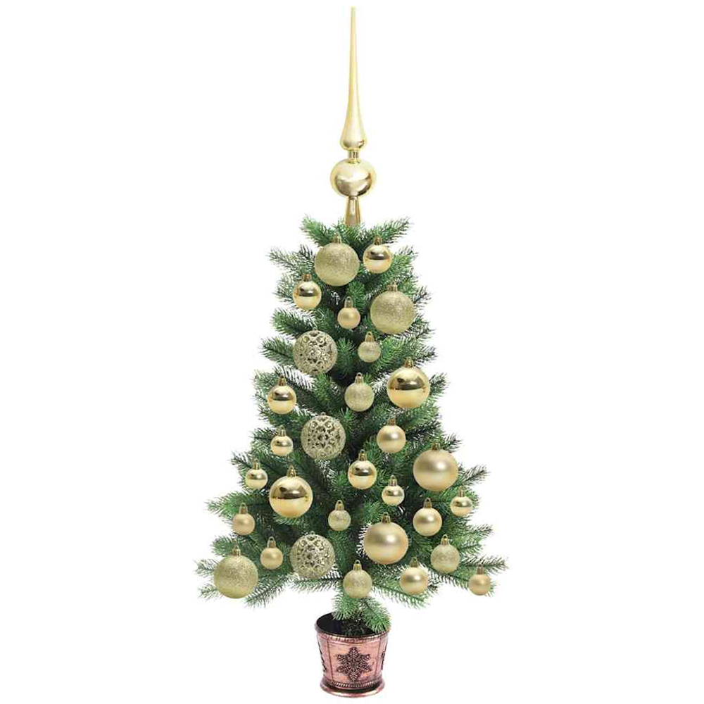 vidaXL Pre-Lit Gold Baubles Green Artificial Christmas Tree 2ft Image 4