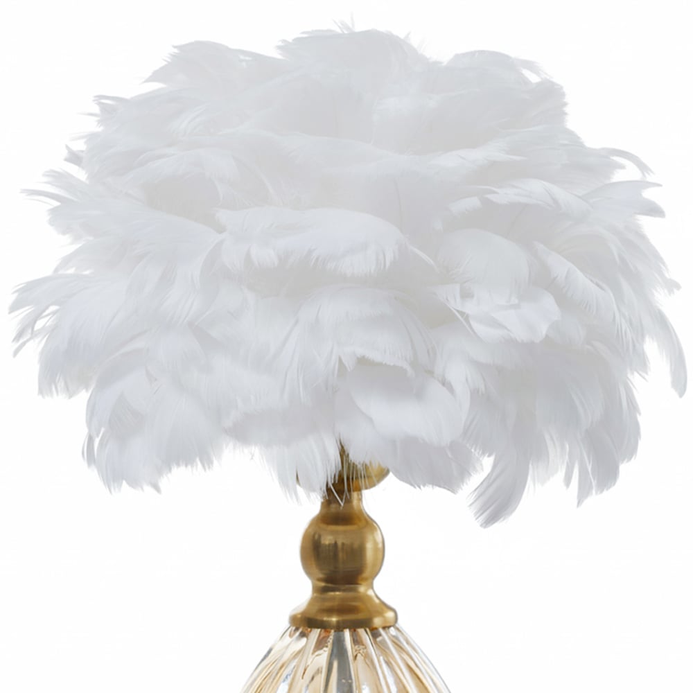 Living and Home Screw E27 Antique Bronze White Goose Feather Shade Table Lamp Image 3
