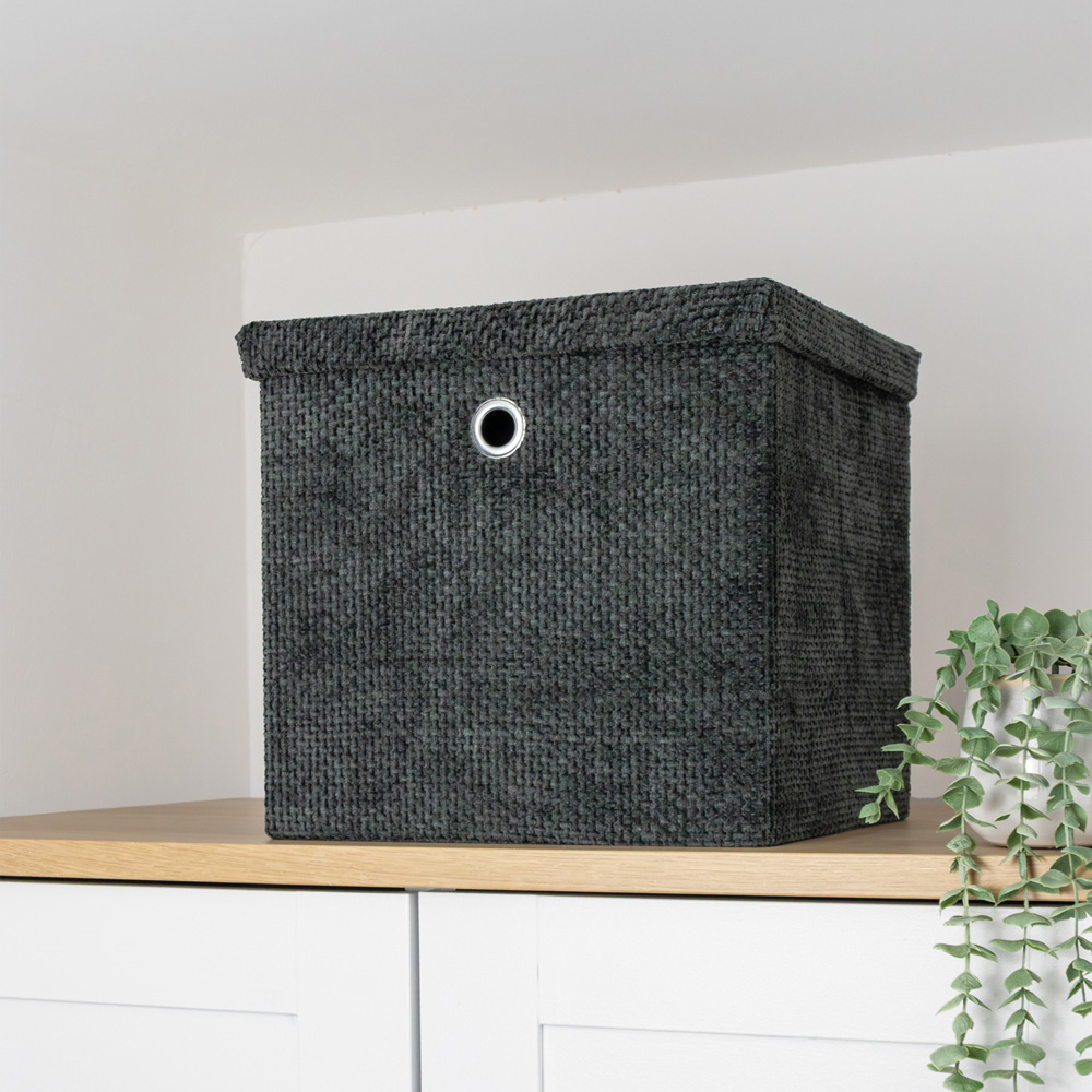 JVL Metro Black Foldable Cube Storage Box with Lid Image 2