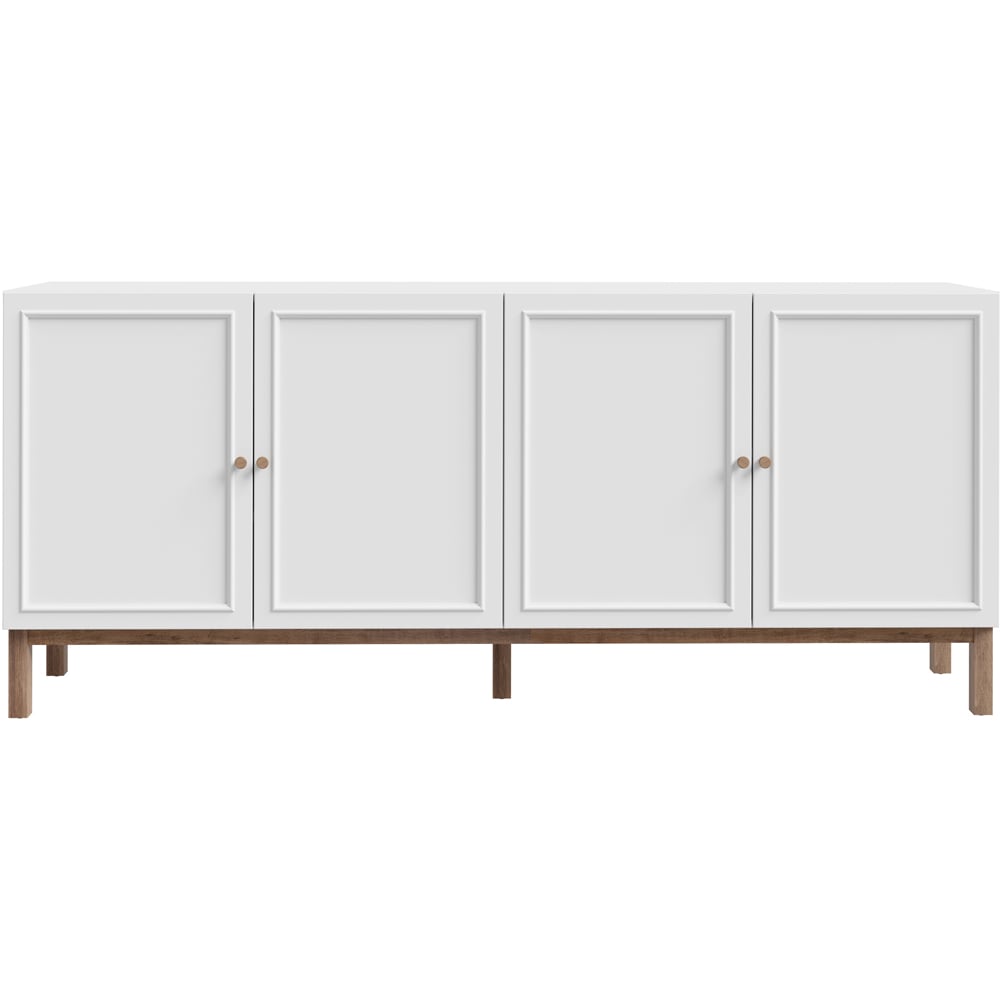 Florence Wensley 4 Door Single Drawer Light Grey and Oak Sideboard Image 3