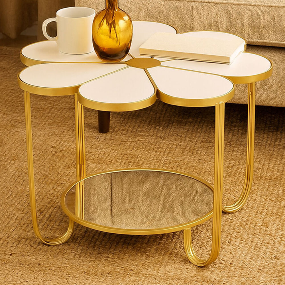 Premier Housewares Jodie Single Shelf White Petal Shape Table Image 1