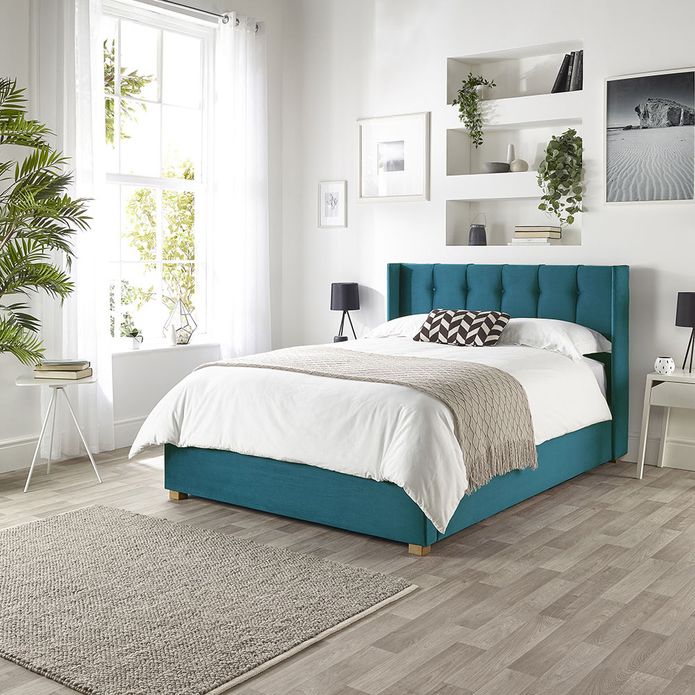 Catherine Lansfield Utopia Super King Emerald Velvet Ottoman Wing Bed Image 4