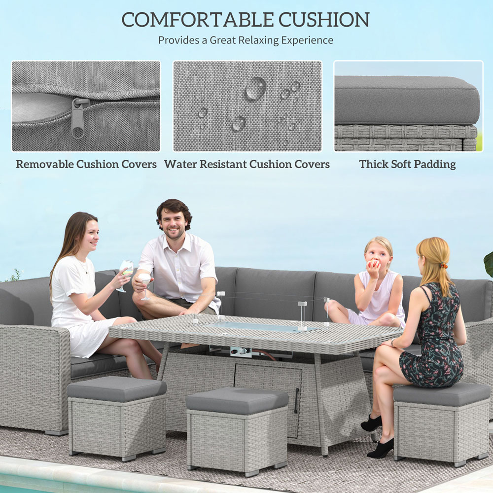Outsunny 7 Piece Rattan Garden Furniture Set with Gas Fire Pit Table Image 5